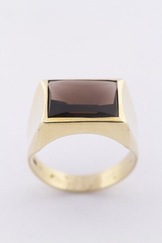 Gouden heren ring met rookkwarts