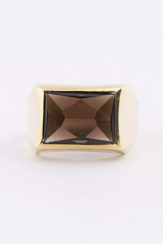 Gouden heren ring met rookkwarts