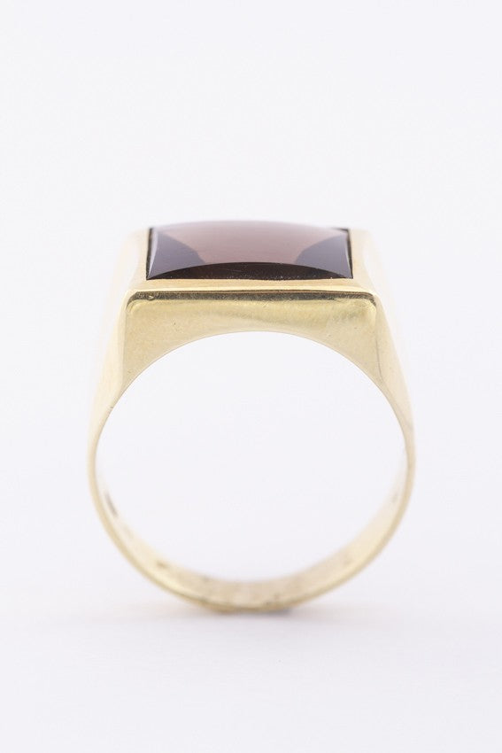 Gouden heren ring met rookkwarts