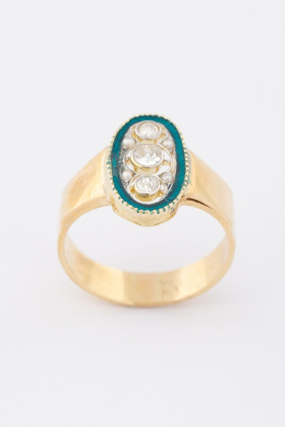 Art deco ring met briljanten en parels