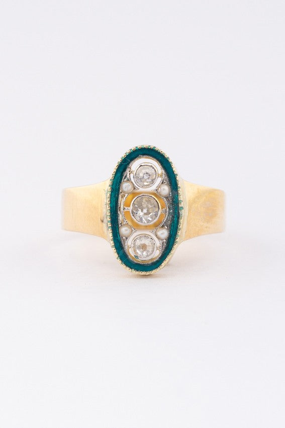 Art deco ring met briljanten en parels