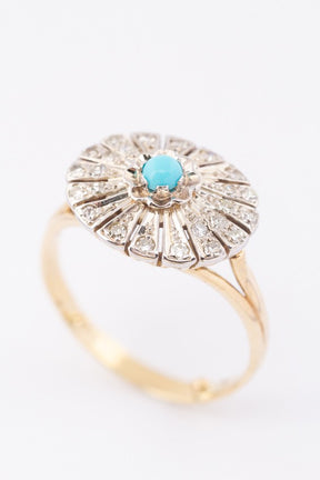 Geel gouden ring met turkoois en diamanten