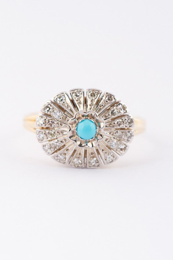 Gouden ring met turkoois en diamanten