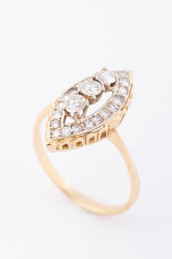 Gouden markies ring met briljant en diamant