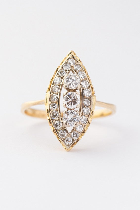 Gouden markies ring met briljant en diamant