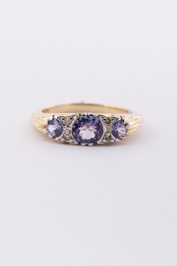 Victoriaanse ring met tanzaniet en briljant