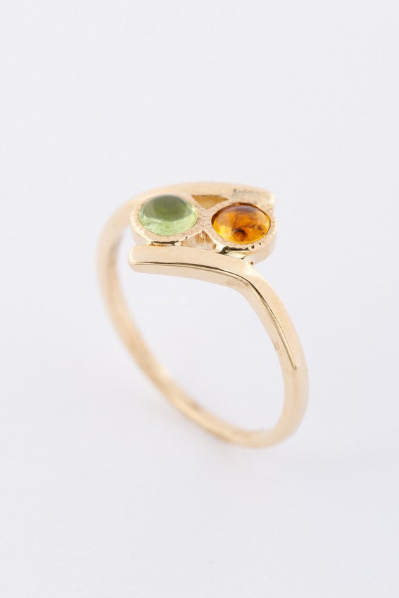 Gouden slag ring met peridoot en citrien
