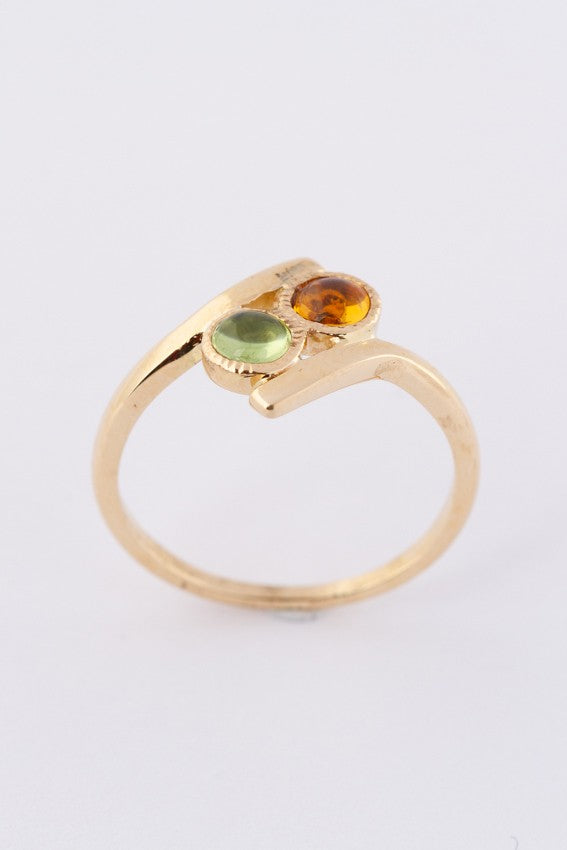 Gouden slag ring met peridoot en citrien