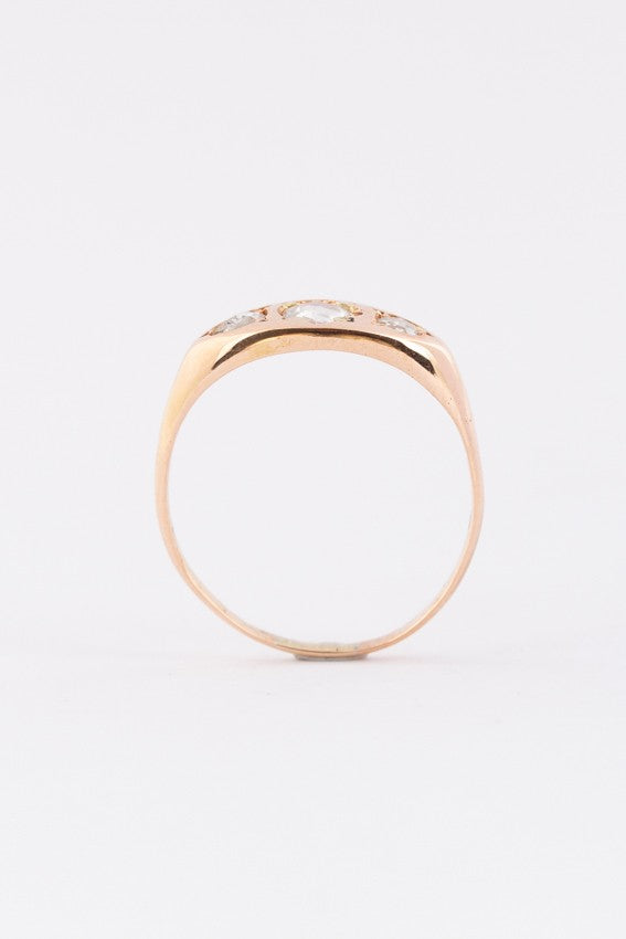Antieke rosé gouden ring met roos geslepen diamanten