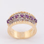 White/yellow gold band ring with diamonds and amethysts