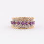 White/yellow gold band ring with diamonds and amethysts