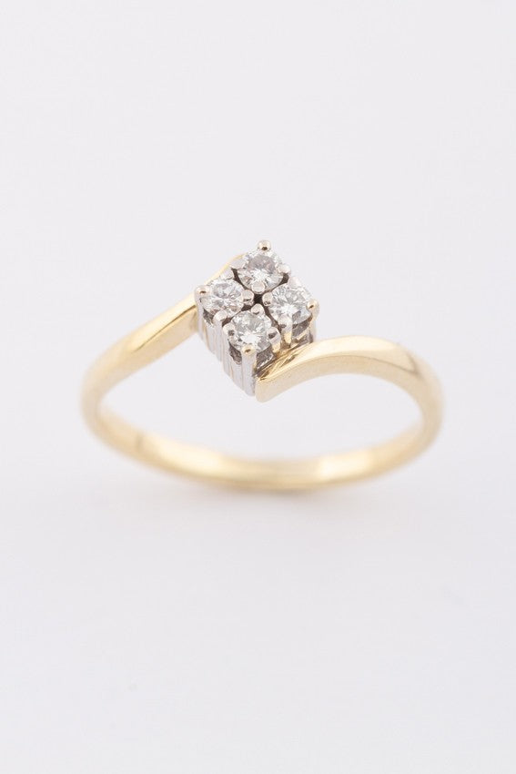 Gouden blok ring met 4 briljanten