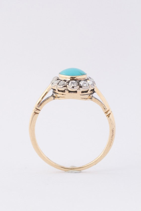 Antieke entourage ring met turkoois en diamanten
