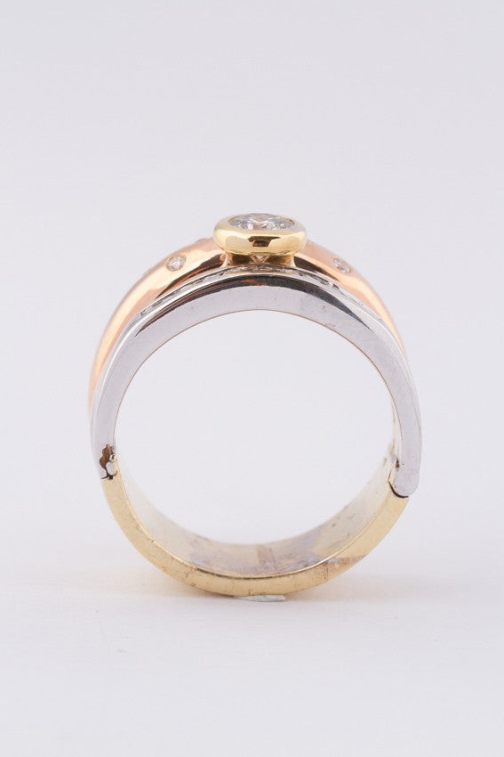Massieve gouden tri-color (scharnier/reuma) ring met 20 briljanten