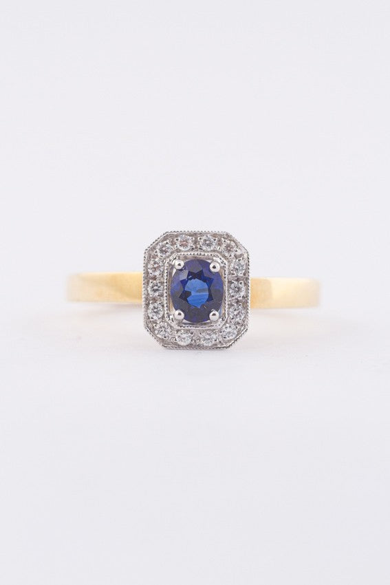 Gouden ring met saffier en briljanten
