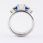 Solid platinum ring with 3 brilliants and 2 sapphires