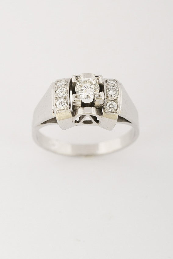 Platina démodé (retro) ring met briljant