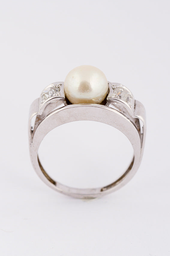 Wit Gouden démodé ring met cultivé parel
