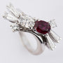 White gold fantasy ring with ruby ​​and diamond