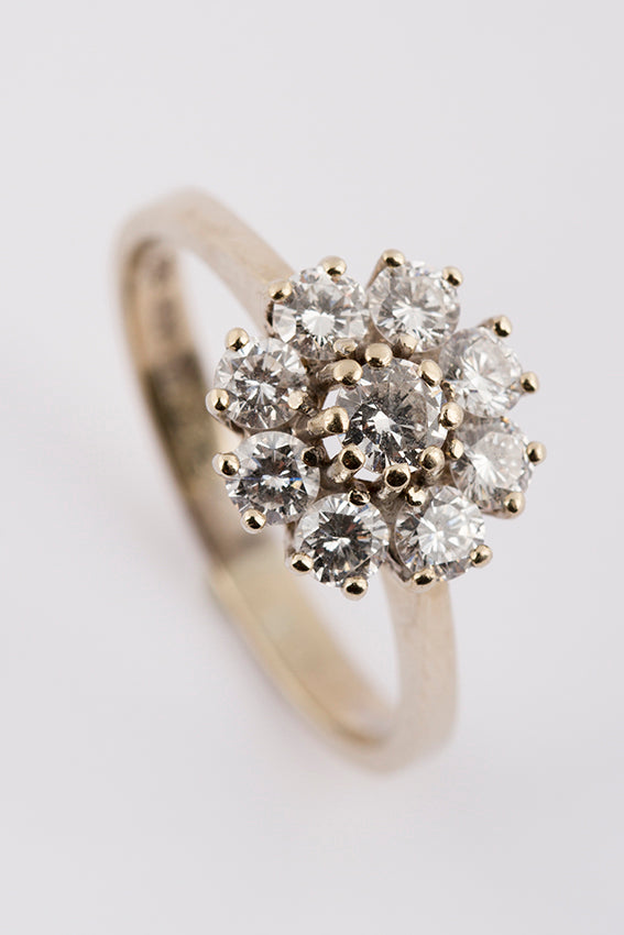 White gold entourage ring with diamonds