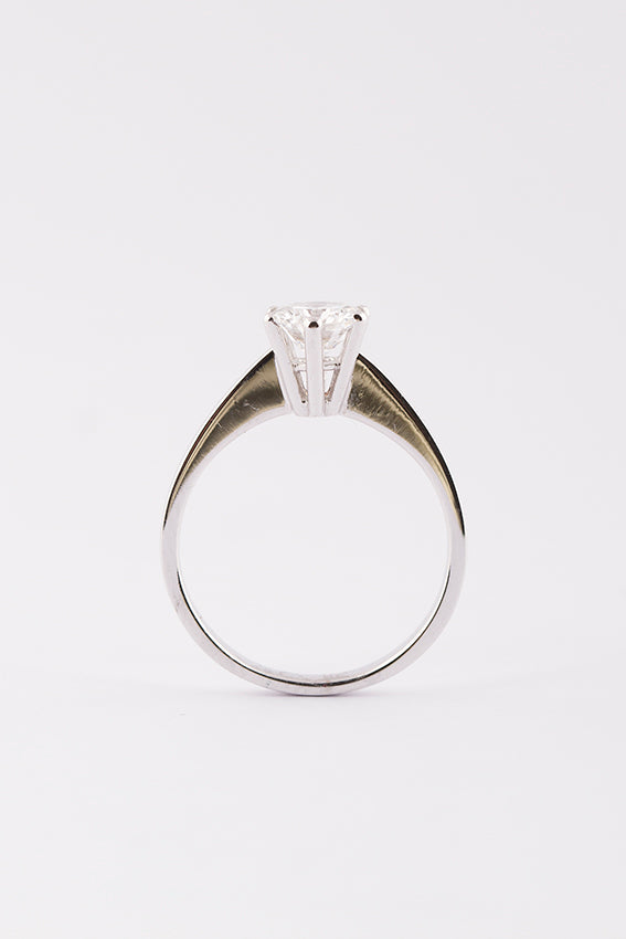White gold solitaire ring with 0.98 ct brilliant cut diamond.