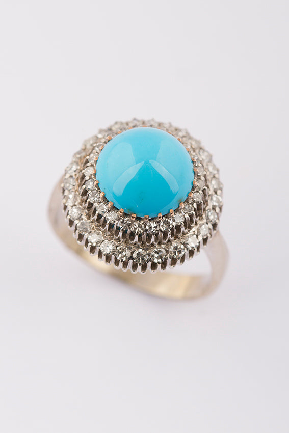 Dubbele entourage ring met turkoois