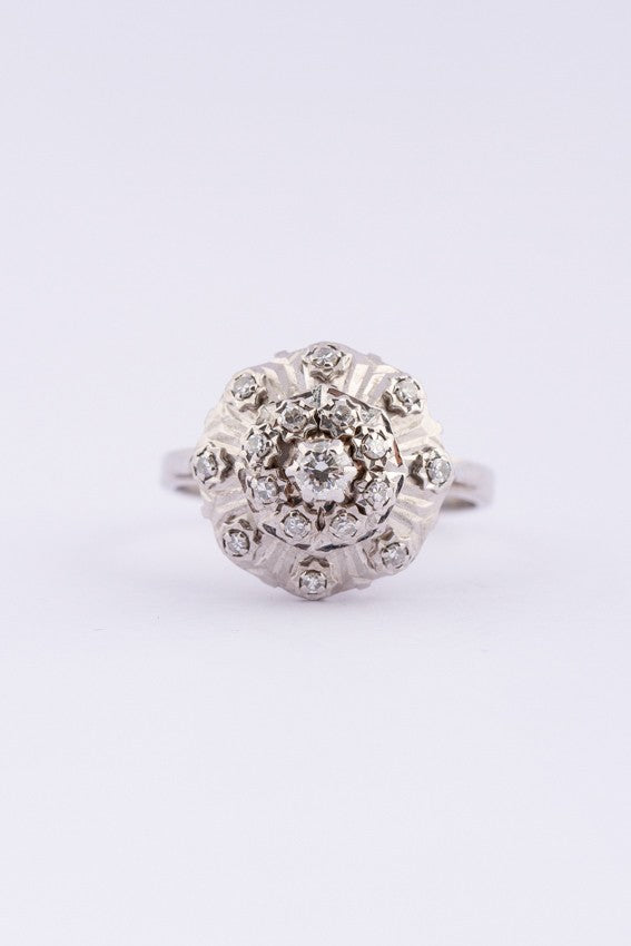 Wit gouden dubbele entourage ring met diamanten