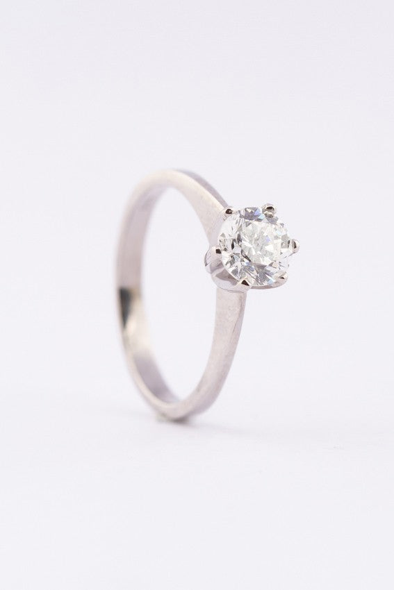 Wit gouden solitair ring met briljant (1.01 ct.)