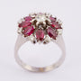 White gold entourage ring with diamonds and rubies