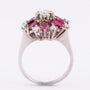 White gold entourage ring with diamonds and rubies