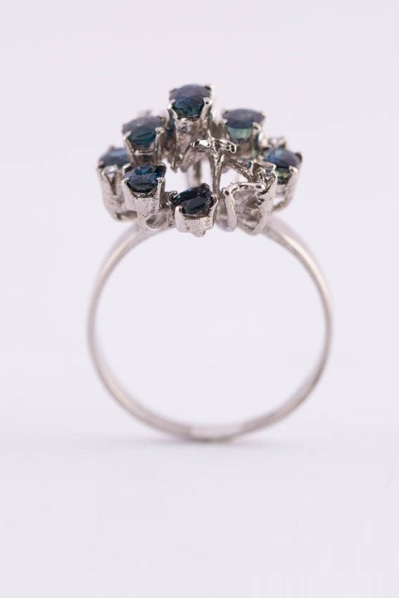 Wit gouden entourage ring met saffieren en diamanten