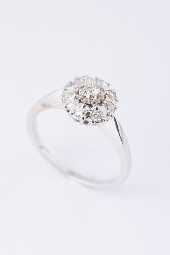 White gold entourage ring with diamonds