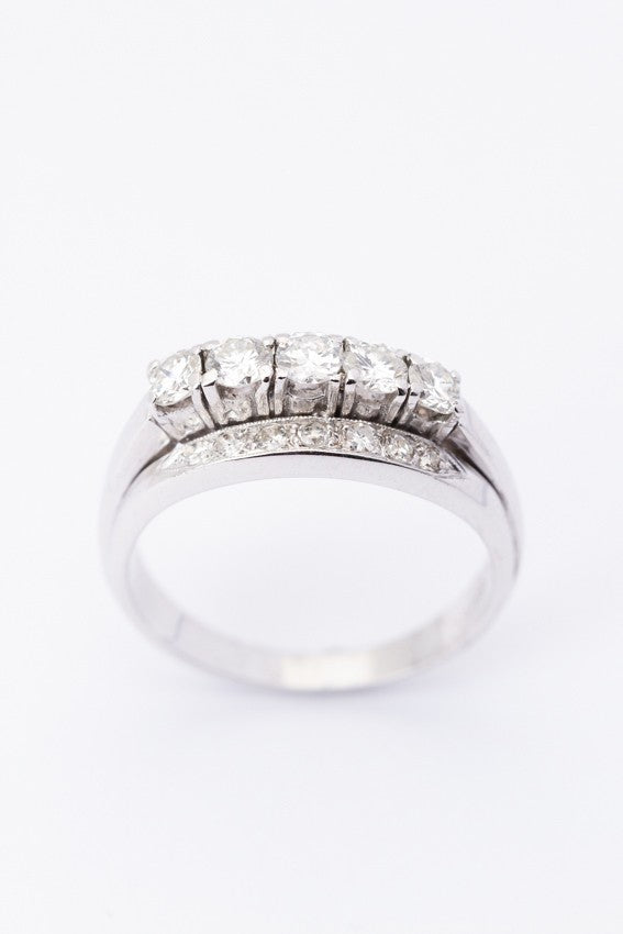 Wit gouden 3-dubbele rij ring met briljanten en diamanten