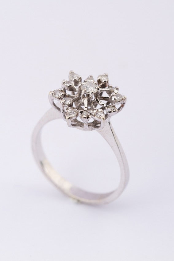 Wit gouden entourage ring met 13 briljanten