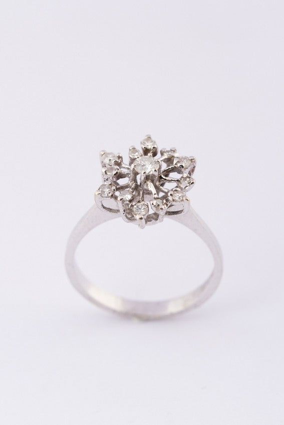 Wit gouden entourage ring met 13 briljanten