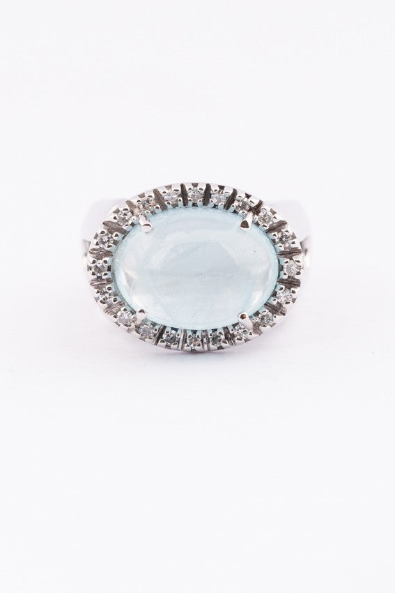 Gouden entourage ring met aquamarijn en diamanten