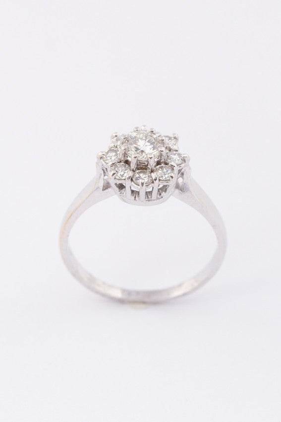 White gold entourage ring with diamonds