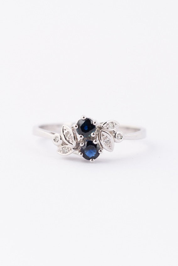 Wit gouden ring met 2 saffieren en 6 diamanten