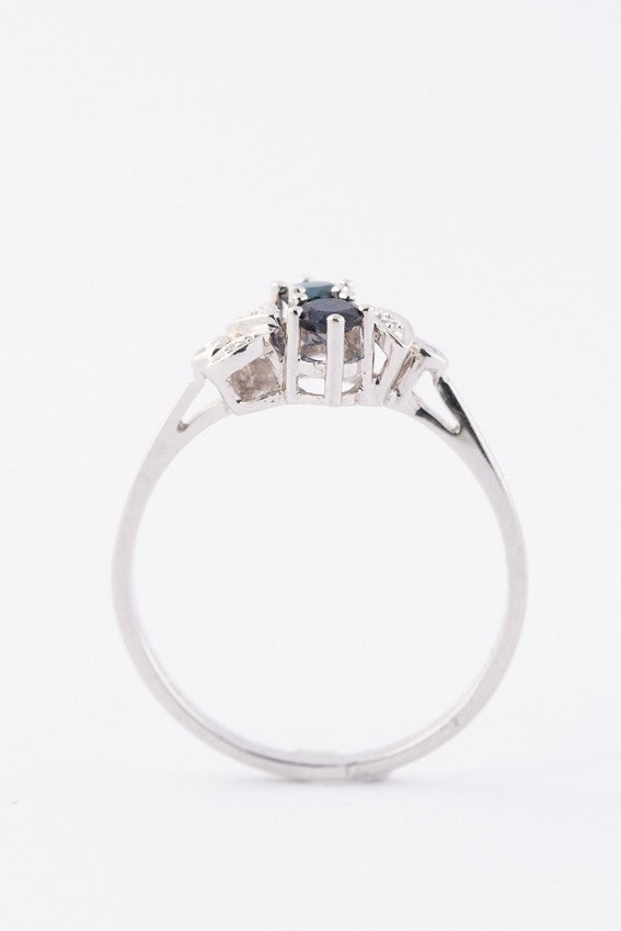 Wit gouden ring met 2 saffieren en 6 diamanten