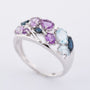 9 krt. ring met amethist, topaas en saffier (Bwg)