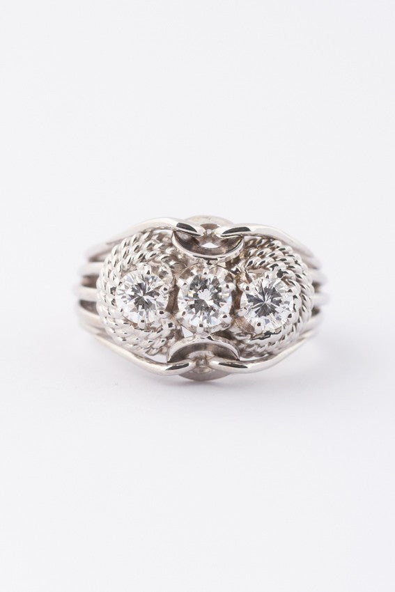 White gold ring with three brilliant-cut diamonds. Total weight approx. 0.66 ct.