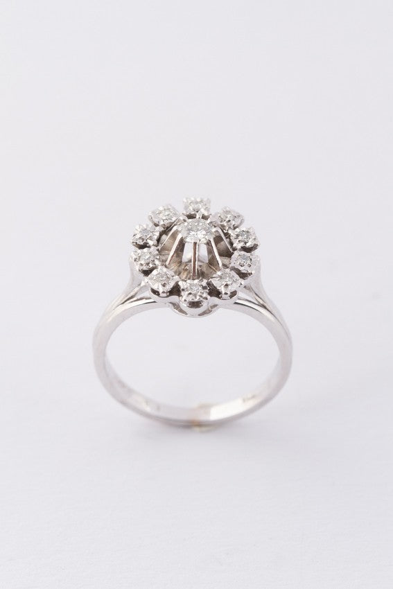 Wit gouden entourage ring met een briljant en diamanten