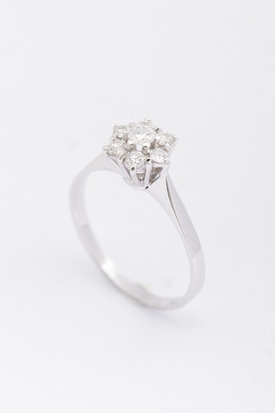 White gold entourage ring with diamonds