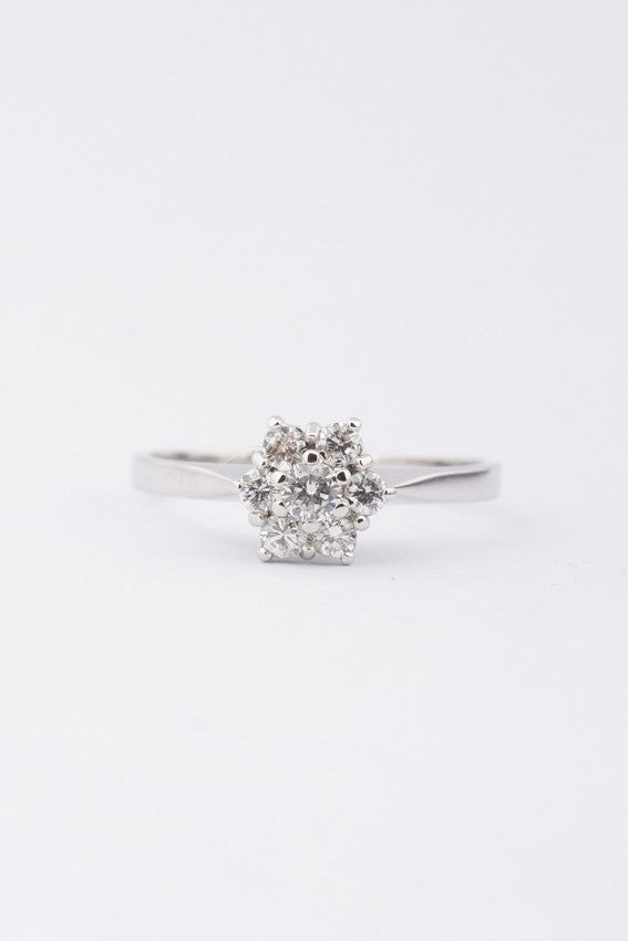 White gold entourage ring with diamonds
