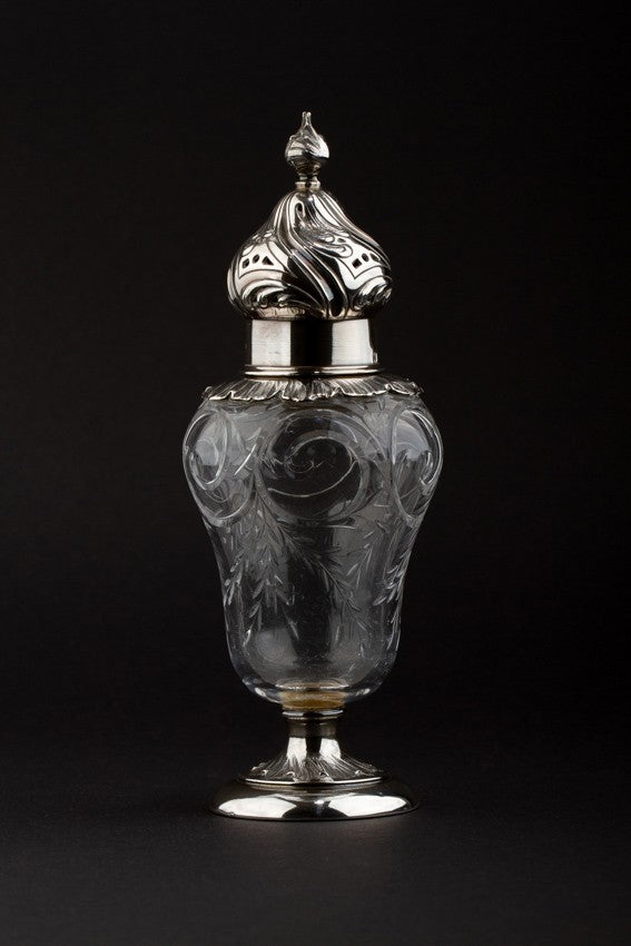 Crystal sugar bowl with silver cap and base